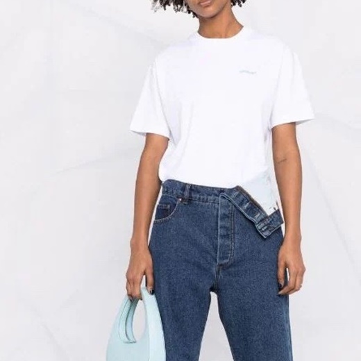 オフホワイトユニセックスモダンホワイト半袖Tシャツf0836