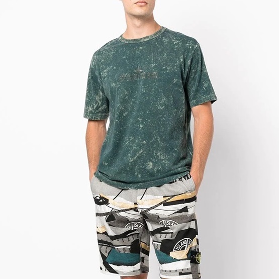 ストーンアイランドメンズグリーンクルーネック半袖Tシャツo0478