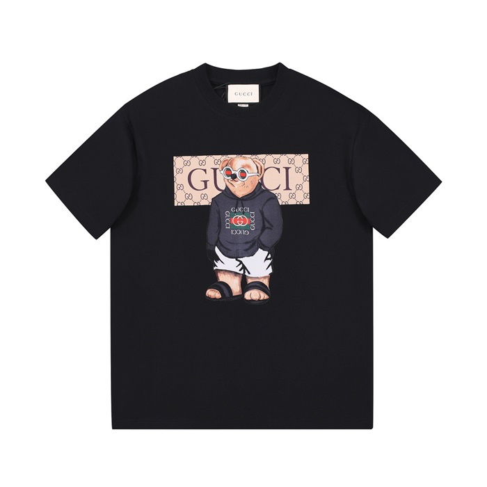 グッチユニセックスブラッククルーネック半袖Tシャツc04969