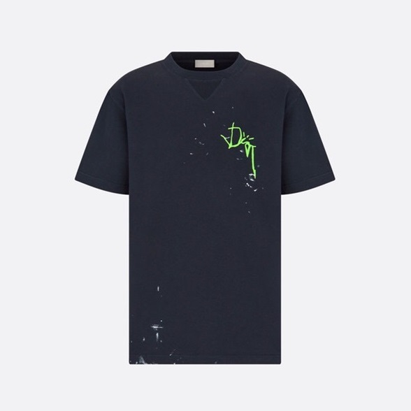 ディオールメンズブラッククルーネック半袖Tシャツo01976