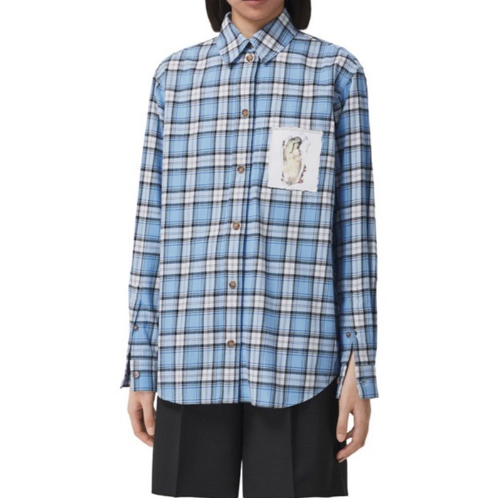 バーバリーユニセックスクラシックブルーシャツr04459