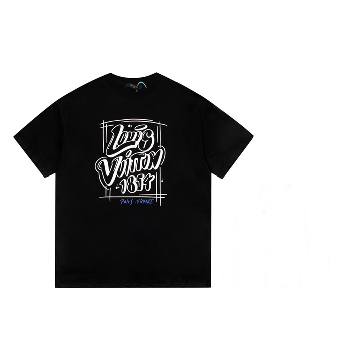 ルイヴィトンメンズブラッククルーネック半袖Tシャツu05065