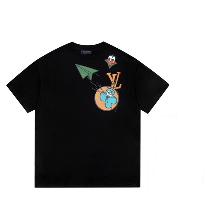 ルイヴィトンメンズブラッククルーネック半袖Tシャツu05068