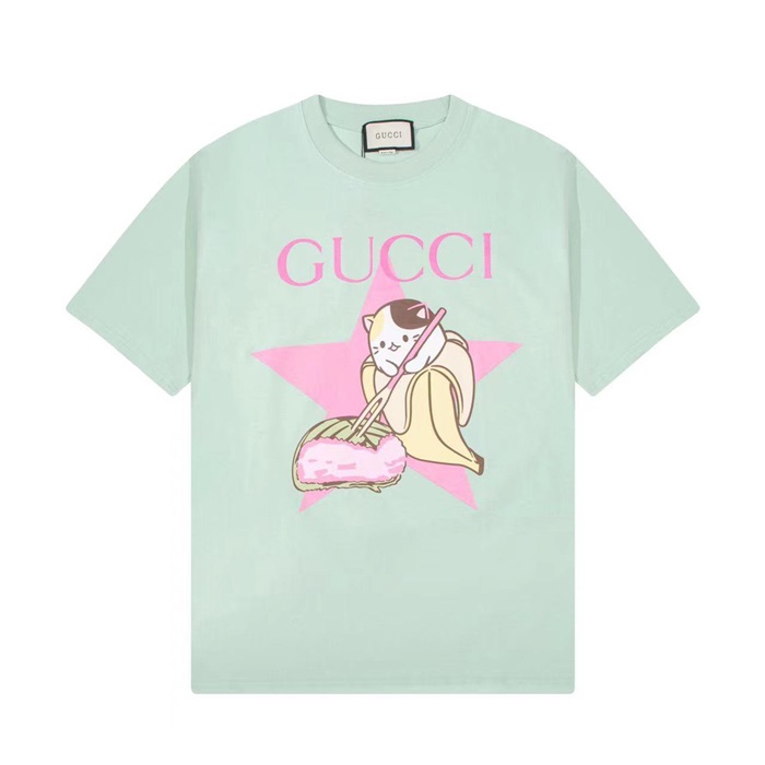 グッチユニセックスミントクルーネック半袖Tシャツc04977