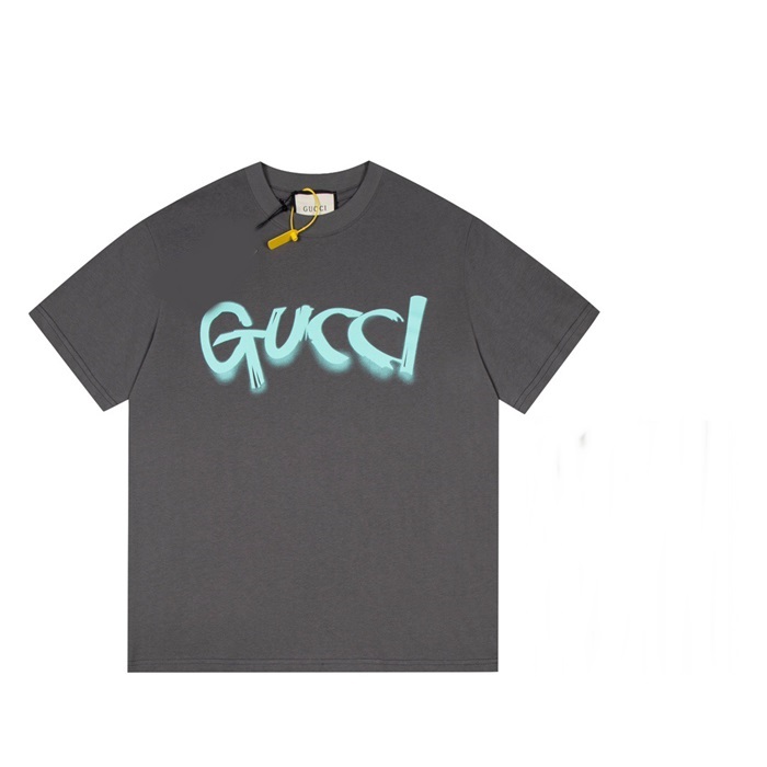 グッチユニセックスグレークルーネック半袖Tシャツc04980