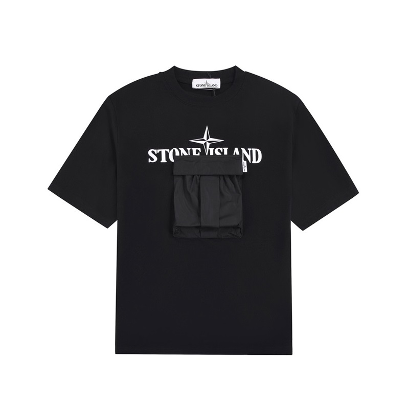 ストーンアイランドメンズブラッククルーネック半袖Tシャツo0486