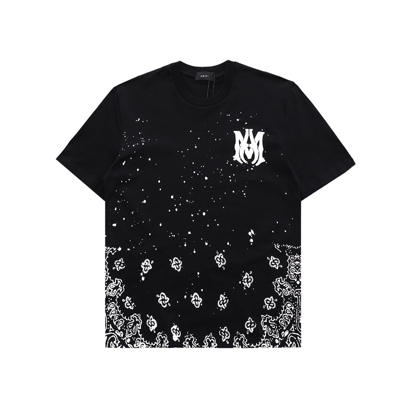 アミリメンズブラッククルーネック半袖Tシャツr0362