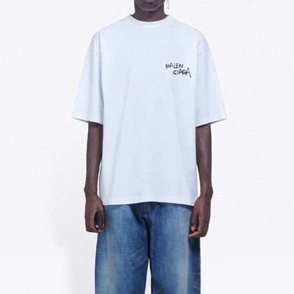 バレンシアガメンズクルーネックホワイト半袖Tシャツl01622