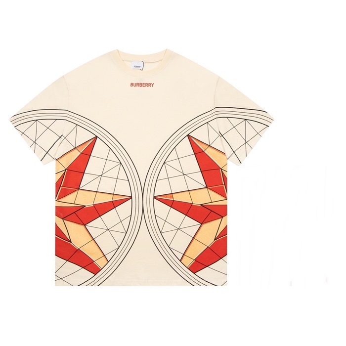 バーバリーメンズアイボリークルーネック半袖Tシャツr04462