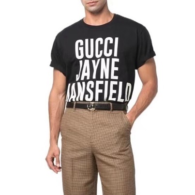 グッチユニセックスブラッククルーネック半袖Tシャツc04985