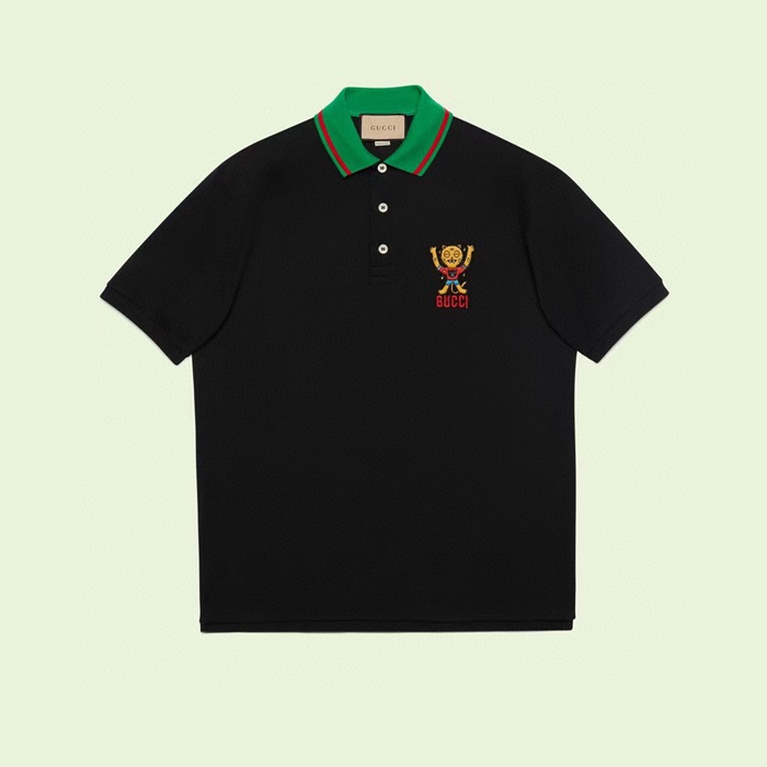 グッチユニセックスブラックポロ半袖Tシャツc04993