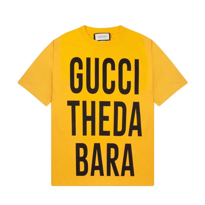 グッチユニセックスイエロークルーネック半袖Tシャツc04996