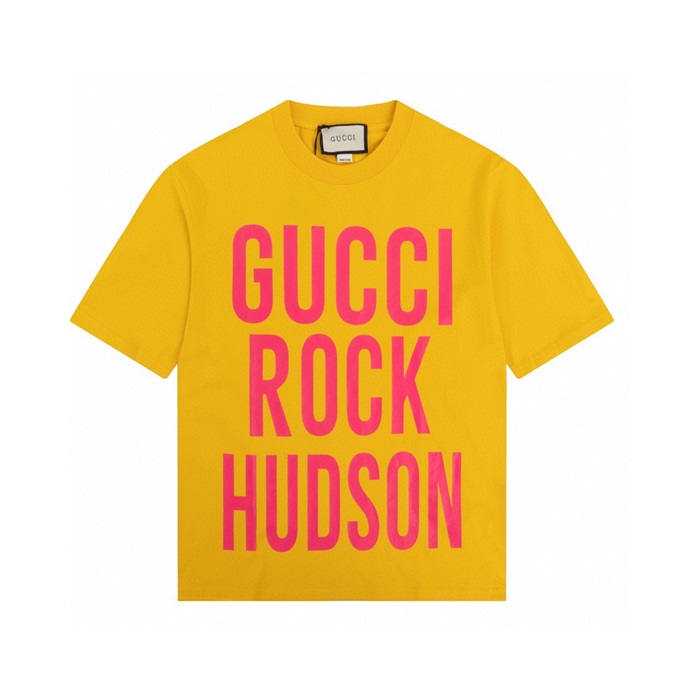 グッチユニセックスイエロークルーネック半袖Tシャツc04997