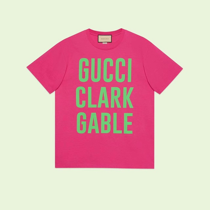 グッチユニセックスピンククルーネック半袖Tシャツc05007