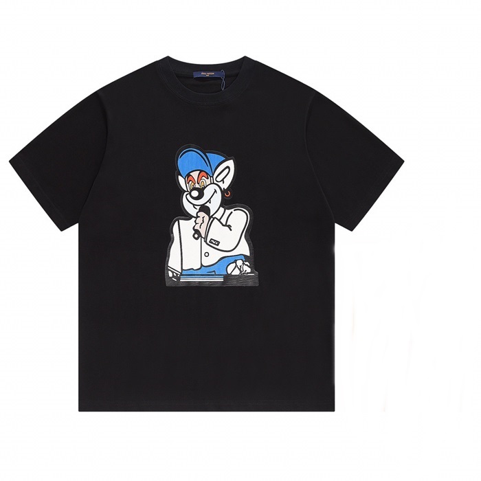 ルイヴィトンメンズブラッククルーネック半袖Tシャツu05102