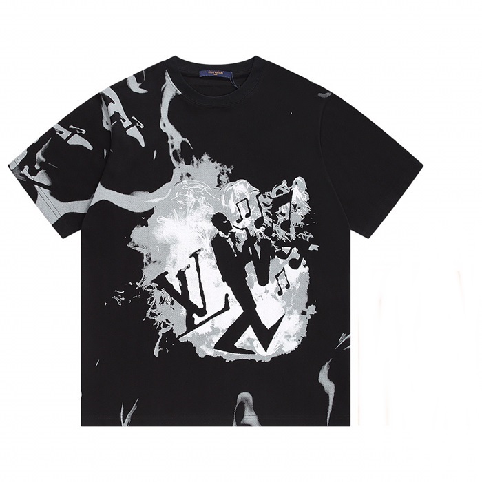 ルイヴィトンメンズブラッククルーネック半袖Tシャツu05108