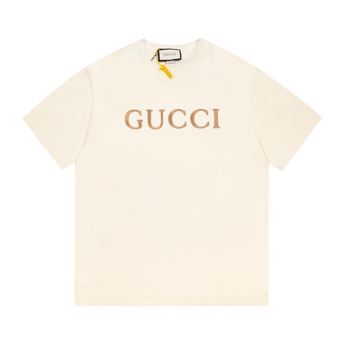 グッチユニセックスアイボリークルーネック半袖Tシャツc05009