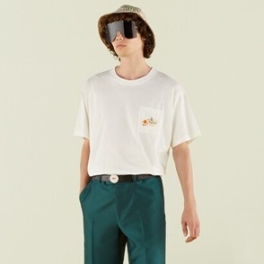 グッチユニセックスホワイトクルーネック半袖Tシャツc05016