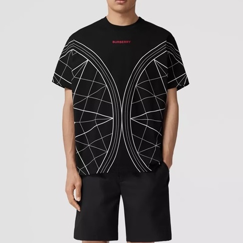 バーバリーメンズブラッククルーネック半袖Tシャツr04473