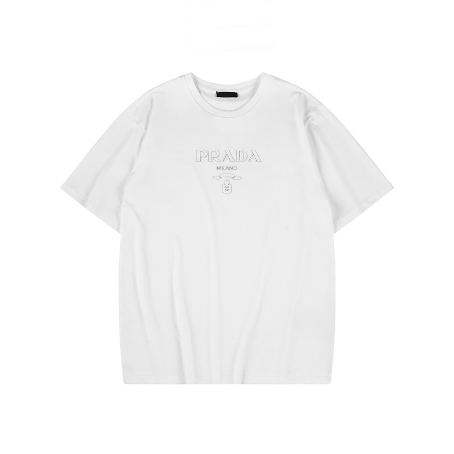 プラダメンズクルーネックホワイト半袖Tシャツa02744