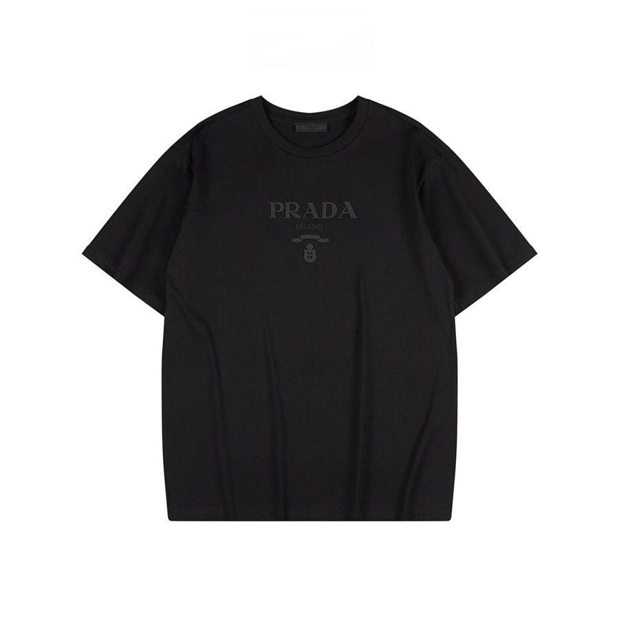 プラダメンズクルーネックブラック半袖Tシャツa02746