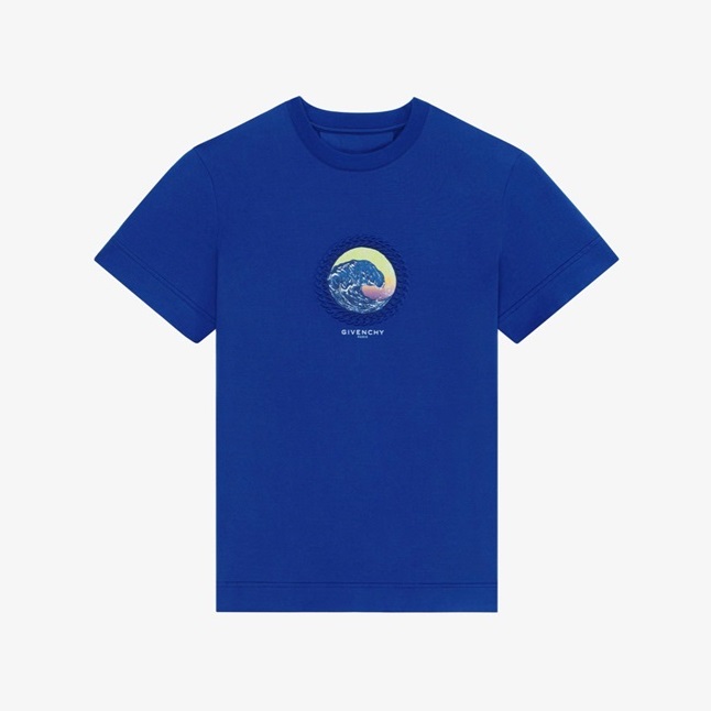 ジバンシィメンズクルーネックブルー半袖Tシャツv0806