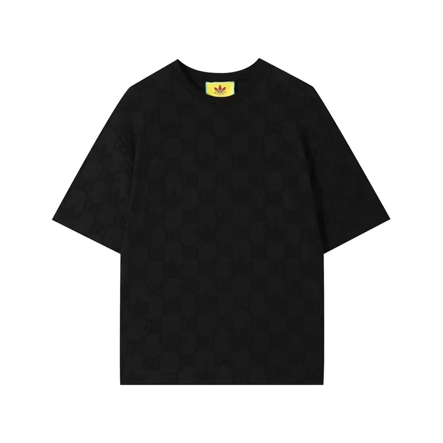 グッチユニセックスブラッククルーネック半袖Tシャツc05018