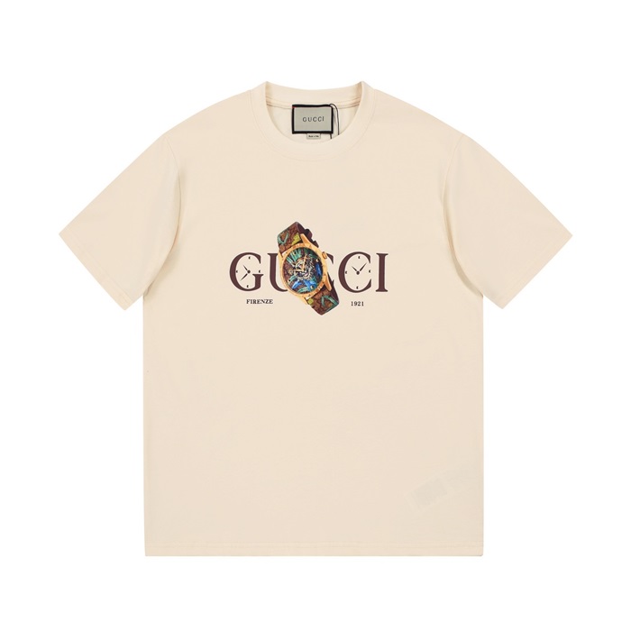 グッチユニセックスアイボリークルーネック半袖Tシャツc05042