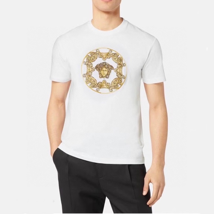 ヴェルサーチェメンズホワイトクルーネック半袖Tシャツr0919