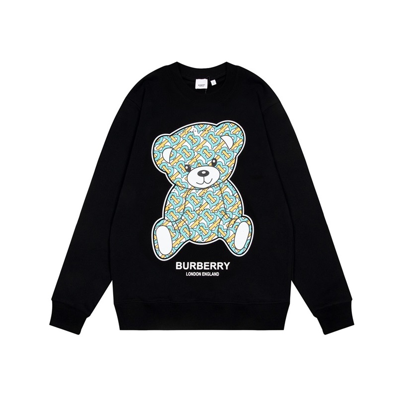 バーバリーユニセックスクルーネックブラックスウェットシャツr04478