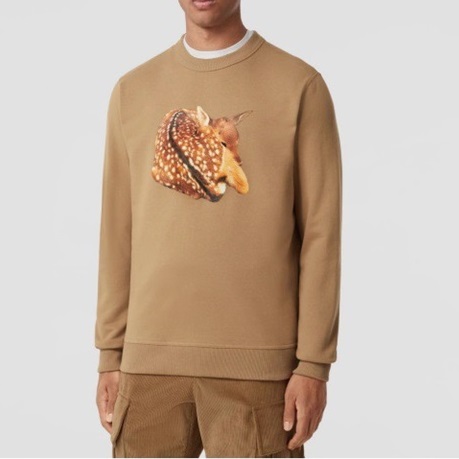 バーバリーメンズクルーネックキャメルスウェットシャツr04486