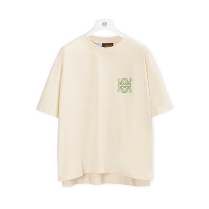ロエベユニセックスイニシャルアイボリー半袖Tシャツe0630