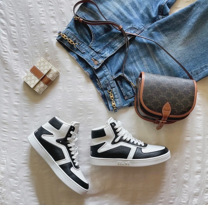 セリーヌユニセックスクラシックブラックハイトップスニーカーl0449