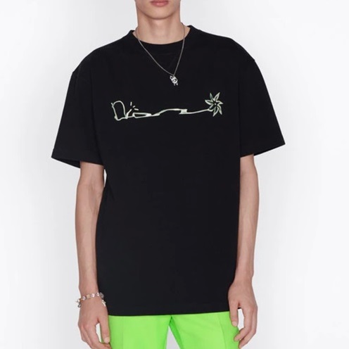ディオールメンズブラッククルーネック半袖Tシャツo0