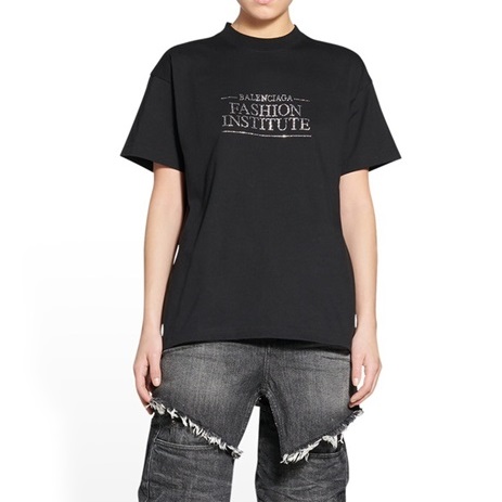 バレンシアガメンズクルーネックブラック半袖Tシャツl01639