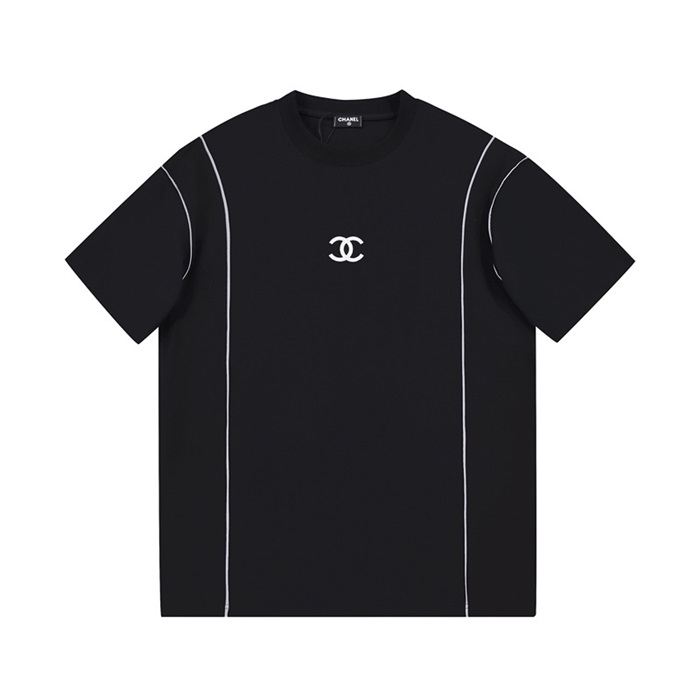 シャネルユニセックスクルーネックブラック半袖Tシャツl0918