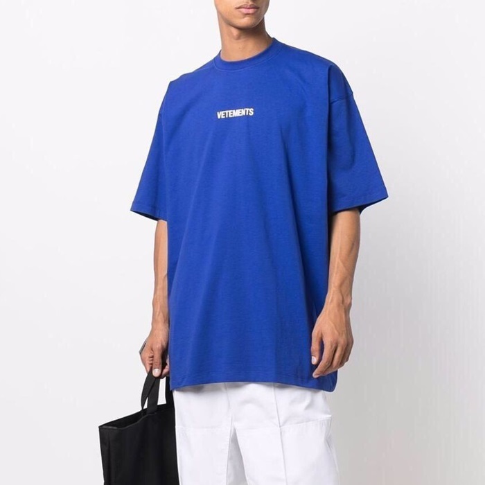 ヴェトモンユニセックストレンディブルー半袖Tシャツt0302