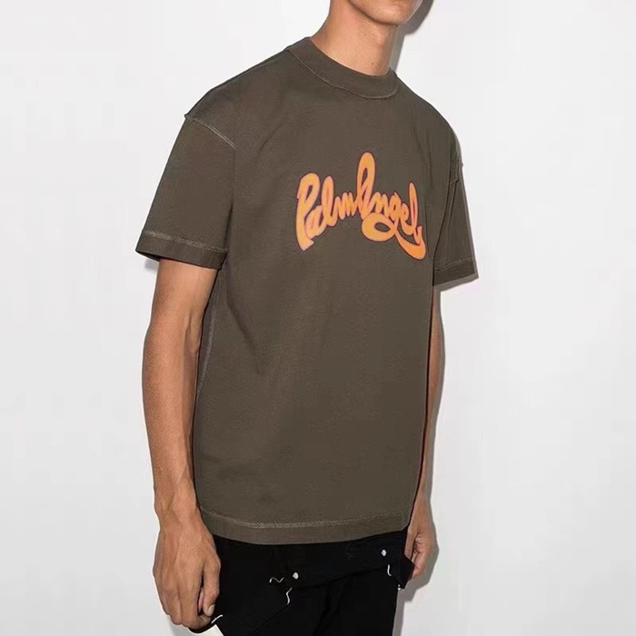 パームエンジェルスメンズグリーンクルーネック半袖Tシャツm0384