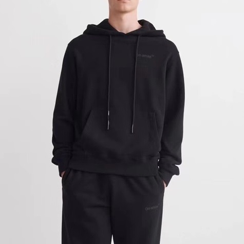 オフホワイトメンズカジュアルブラックフーディf0841