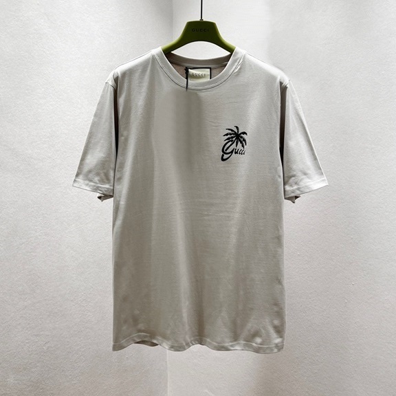 グッチユニセックスグレークルーネック半袖Tシャツc05105