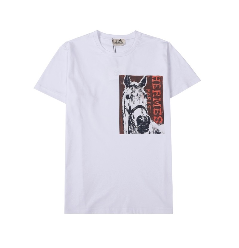 エルメスメンズホワイトクルーネック半袖Tシャツr0890