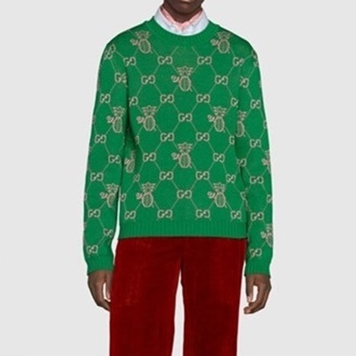 グッチメンズグリーンクルーネックニットc5120