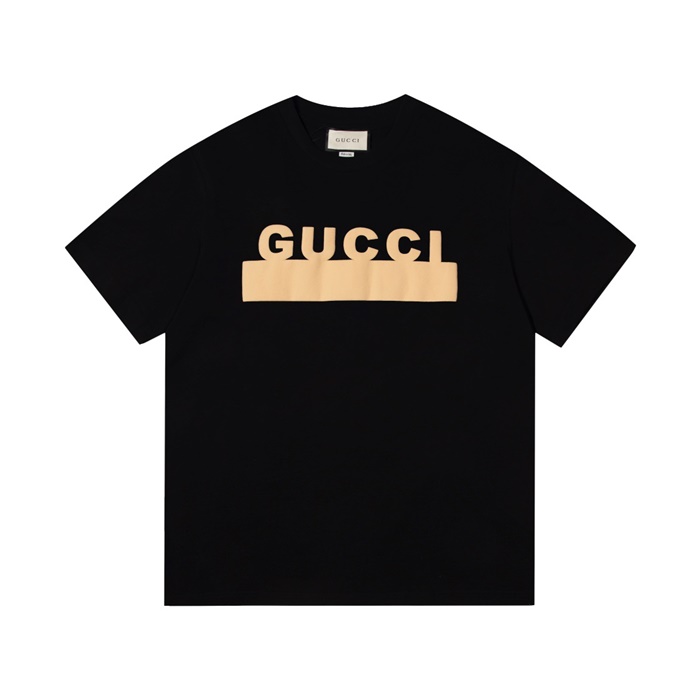 グッチユニセックスブラッククルーネック半袖Tシャツc05123