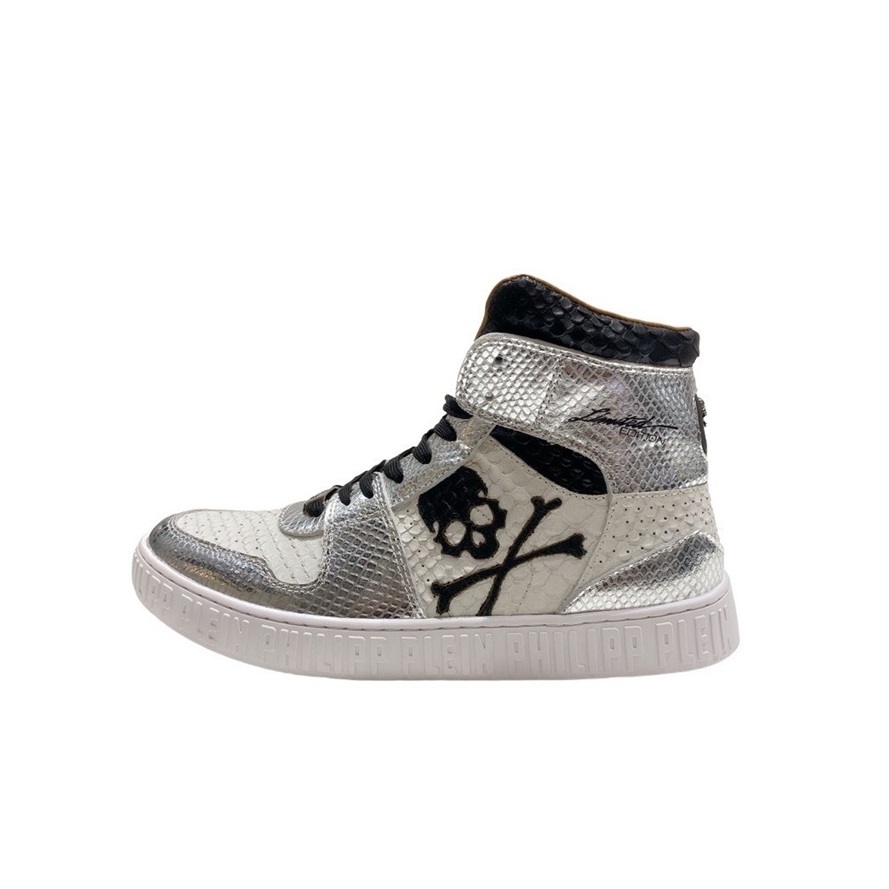 フィリッププレインメンズハイトップシルバースニーカーi0168