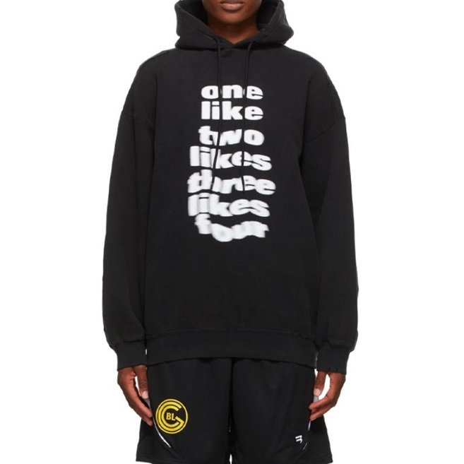 バレンシアガユニセックスカジュアルブラックフーディl01679