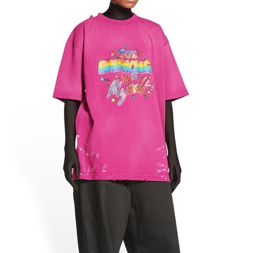 バレンシアガメンズクルーネックピンク半袖Tシャツl01684