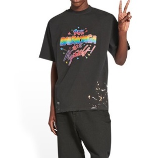 バレンシアガメンズクルーネックブラック半袖Tシャツl01685