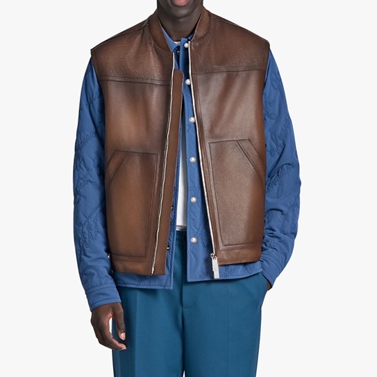 ベルルッティメンズブラウンレザーベストr0130