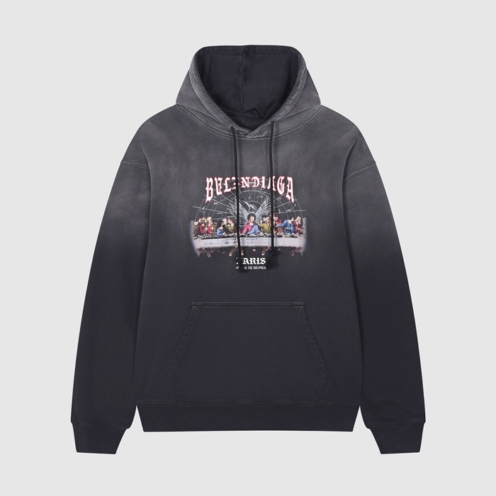 バレンシアガユニセックスカジュアルブラックフーディl01686