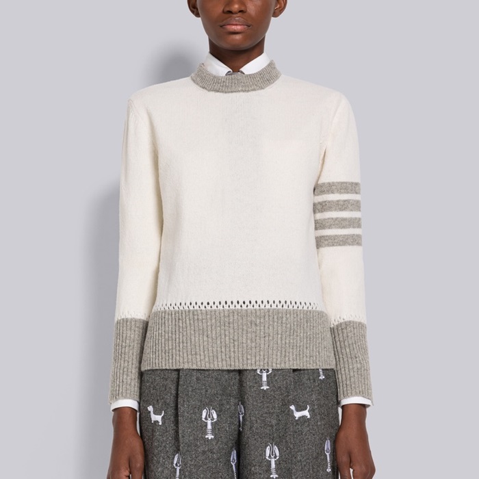 トムブラウンレディースクルーネックホワイトニットm0591